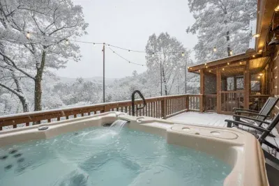 Sit in the hot tub during a snow filled weekend and then cozy up inside by the fireplace. 