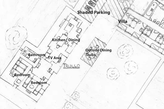 Il piano di una parte della proprietà con il dettaglio del Trullo.