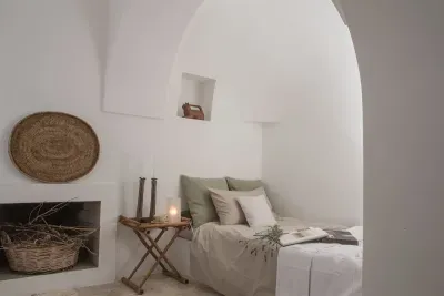 The 2 sofas (one here in the picture) in the lounge become two comfortable single beds 195 cm (L) x 110 cm (W). Please note that this room does not have a door, but can be closed off with heavy double curtains. The two beds cannot be pushed together