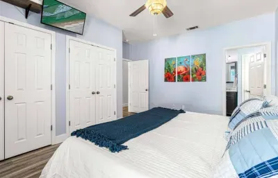 Plenty of storage, a comfortable bed, and a calm layout make this bedroom a great place to truly settle in during your stay.