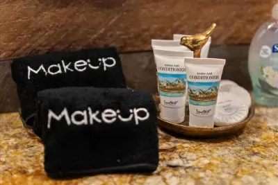 Thoughtful bathroom amenities and plush towels provided for your comfort and convenience.