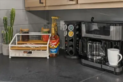 Coffee Corner: Brew your perfect cup with gourmet flavors in this stylish kitchen setup!