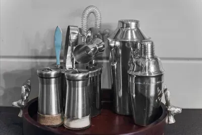 Stainless steel bar tools arranged neatly for mixing cocktails and preparing drinks with ease