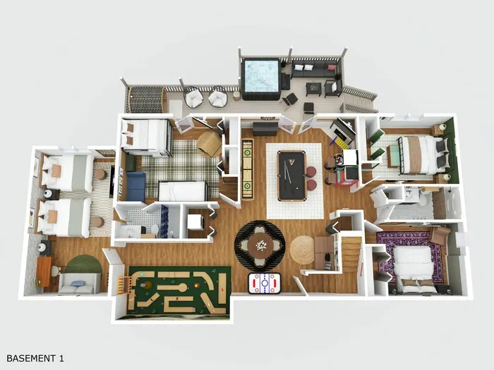 Lower Floor Layout — Accessible via One Interior Staircase or the Back Deck Entrance (half flight of stairs)