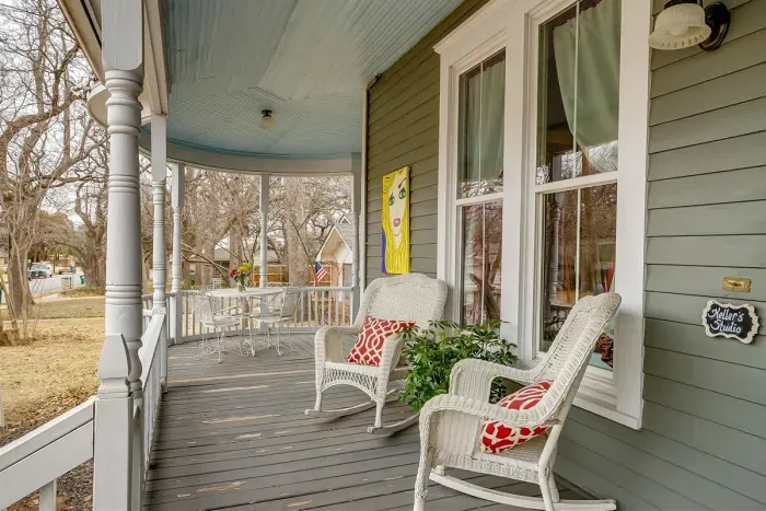 Front porch with rocking chairs, offering a peaceful spot to unwind and take in the views