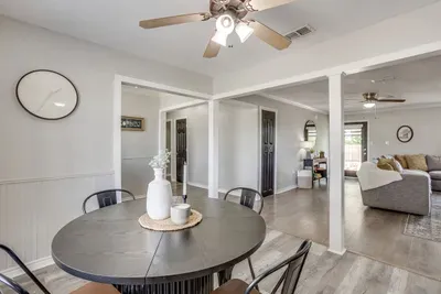 The breakfast nook sits between the kitchen and the living room.