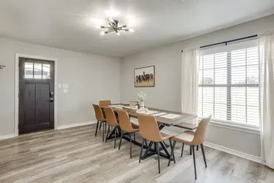 Formal dining room seats 10, with the whole group at one table.