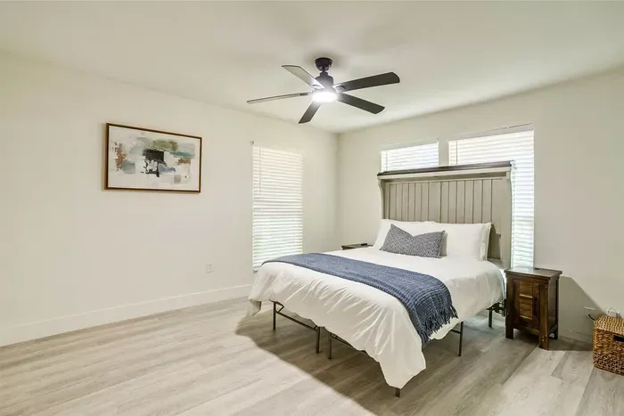 A quiet and inviting space with quality linens, Smart TV, and stylish touches.