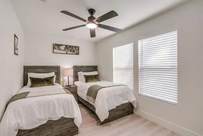 Comfortable and clean twin beds in a bright, airy room. Perfect for kids or friends traveling together, just minutes from Tarleton and downtown Stephenville.