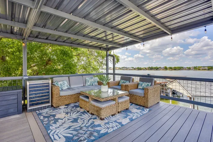 Kick back on the covered upper deck right over the water