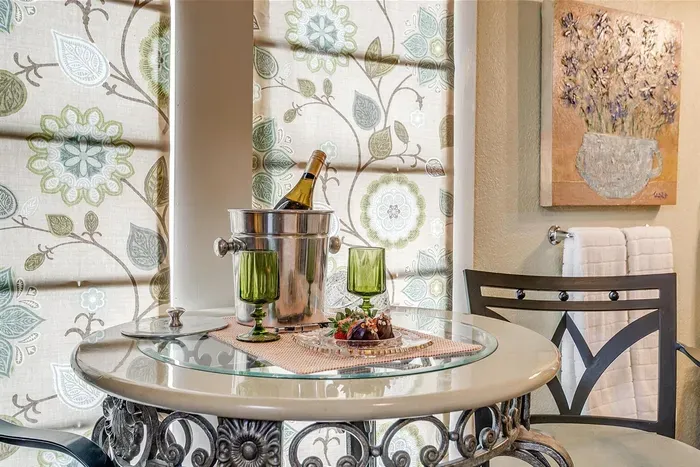 Thoughtful amenities, including an ice bucket and drinkware, ensure you have everything you need for a comfortable stay