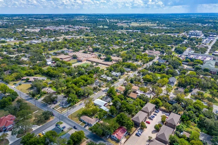 Aerial view looking toward Stephenville’s historic square and attractions
