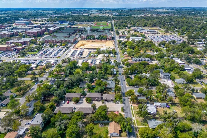 Aerial view of Stephenville shows proximity to campus and downtown