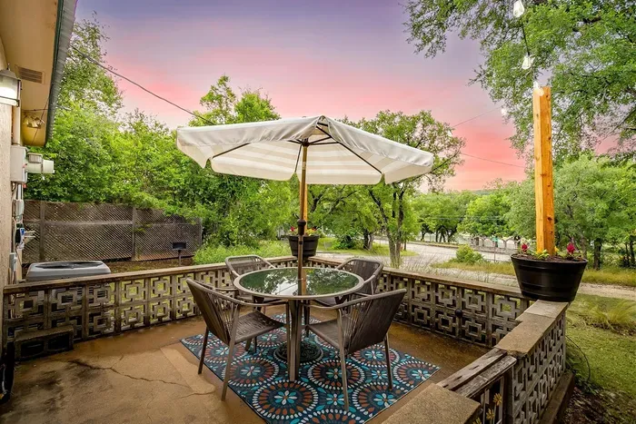 Enjoy your morning coffee or unwind at sunset on the private patio with peaceful views of the Paluxy River — just steps from Big Rocks Park.