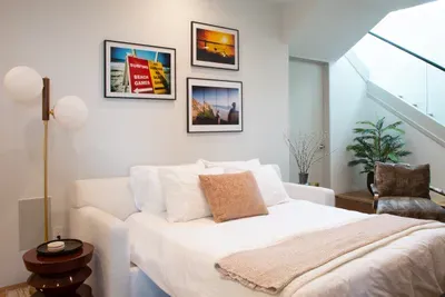 Sleeper sofa makes out to a queen bed
