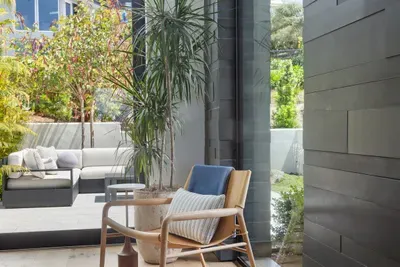 The office leads out to the front patio