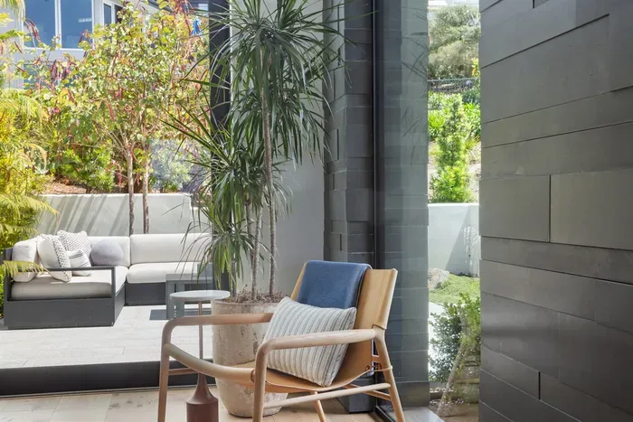 The office leads out to the front patio