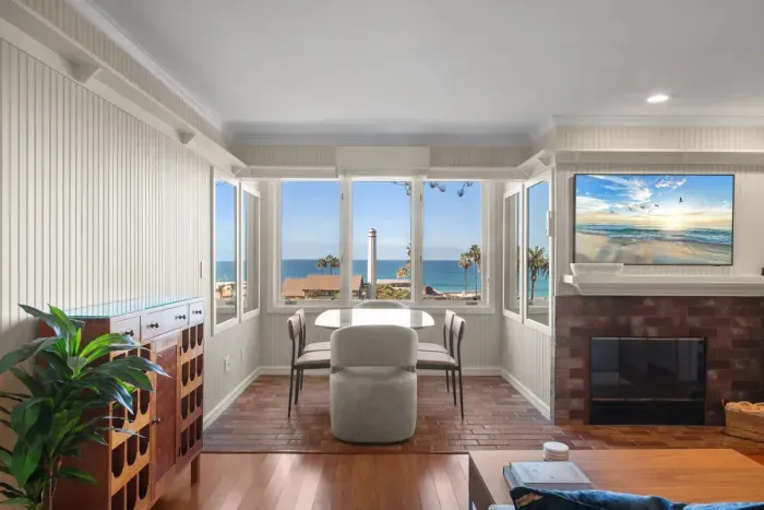 Ocean views are breathtaking from the living room (fireplace is non-operational)