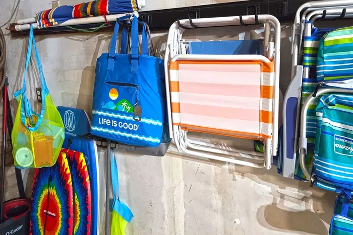 Beach gear in the garage