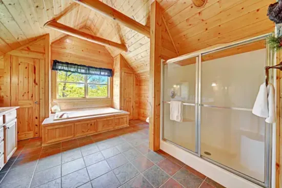 Jacuzzi tub and shower in huge spacious bathroom