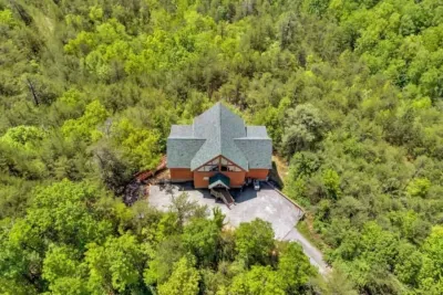 Aerial view of a beautiful cabin