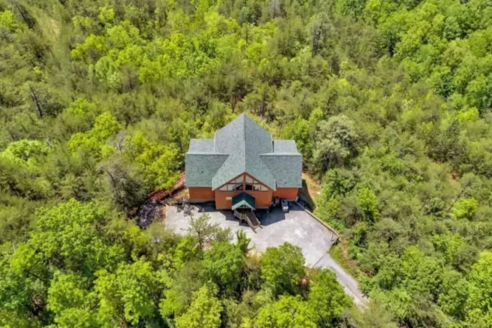 Aerial view of a beautiful cabin