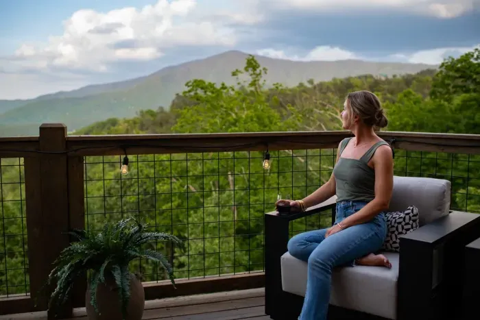 A private deck offering expansive, panoramic views of the surrounding mountains