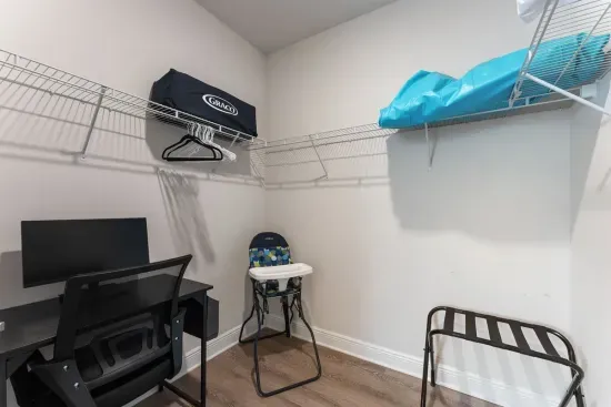 Need to get a little work done? We’ve got you covered with an extra monitor, wireless keyboard, and a desk. Traveling with little ones? A Pack ’n Play and highchair are also included for your convenience