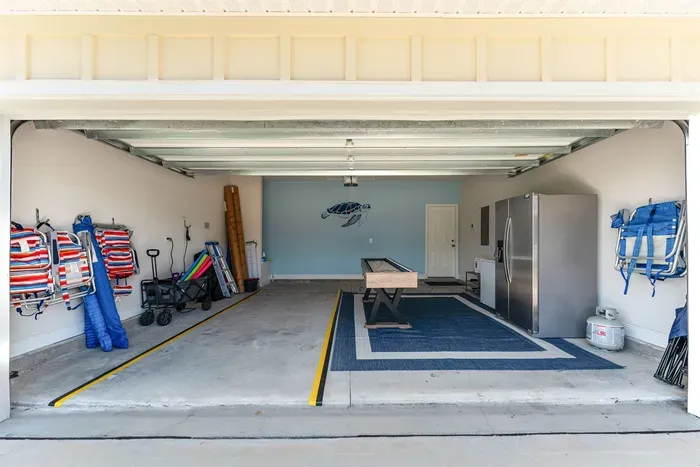 You’ll find beach chairs, umbrellas, and a wagon waiting for you in the garage — everything you need for a fun, easy beach day!