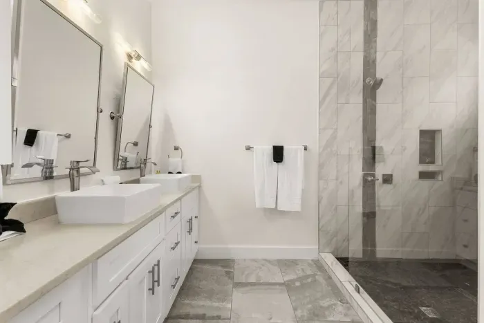 master bathroom with rainfall shower head