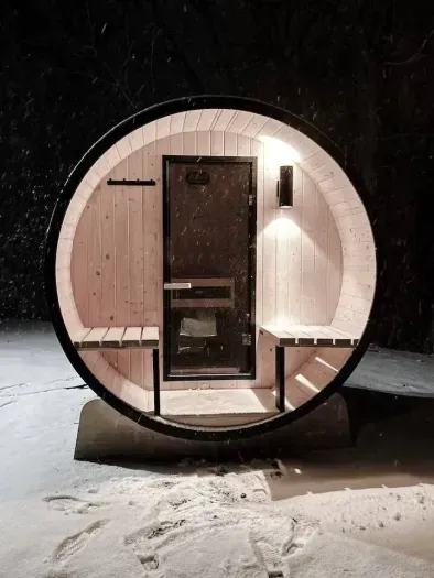 Relax and enjoy the wood barrel sauna (fits two) in the backyard. 