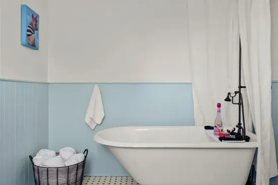 upstairs tub with shower - Grab bar on wall
