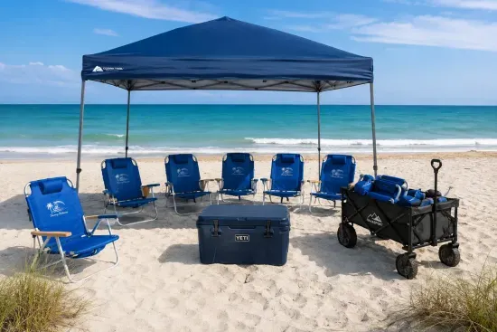 8 chairs, XL Trolley and cool box, beach blanket and table for fun filled beach days