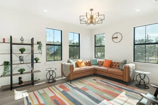 Living Area: Bright and airy retreat with stylish furnishings and vibrant decor, perfect for relaxation!