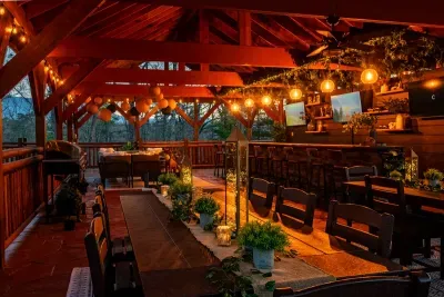 Outdoor dining for 16 and a lounging area for 10 under the covered patio