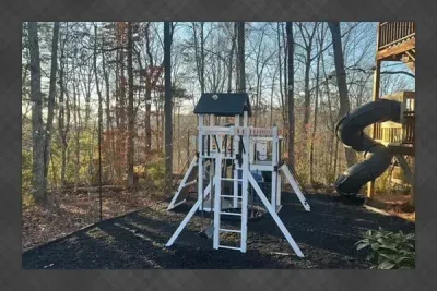 Custom Outdoor Play Structure with Climbing Wall and Two Story Slide!