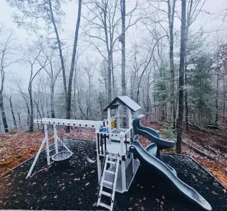 Huge Luxury Outdoor Play Structure with Swings, Slides, and a Climbing Wall