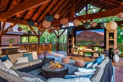 Stunning Outdoor Movie Theater with Surround Sound on Covered Patio