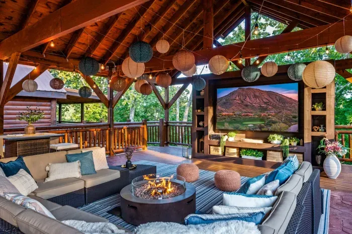 Stunning Outdoor Movie Theater with Surround Sound on Covered Patio