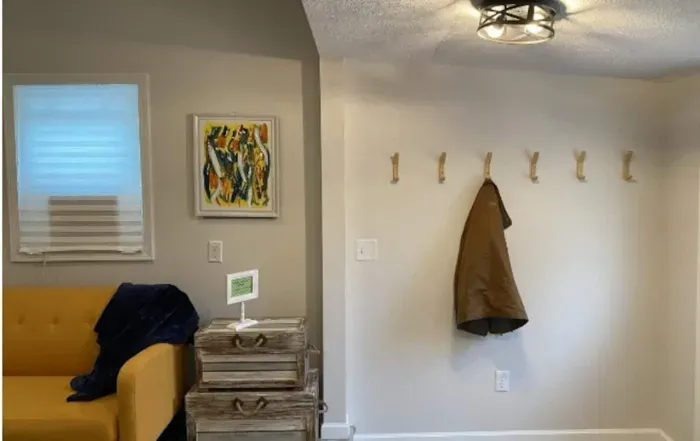 A simple landing spot for coats, bags, and lake-day gear.
