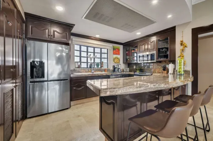 Kitchen with seating for 3