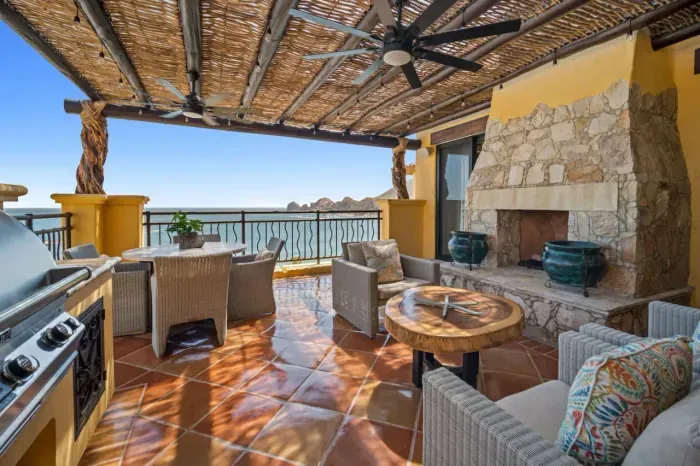 Grill and stay warm on this beachfront patio