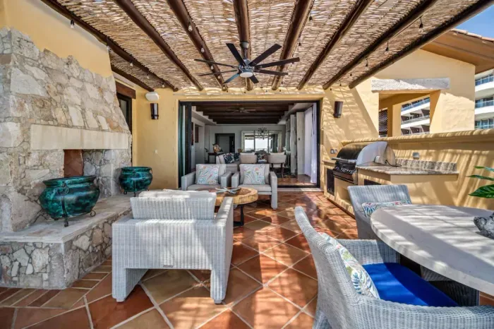 Stay cozy in the Cabo winter with this beautiful outdoor fireplace