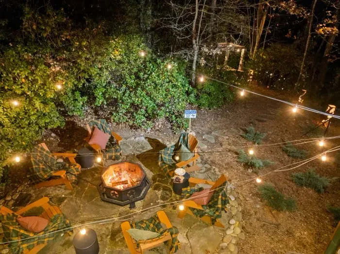 Gather around the fire with s’mores, stories, and nighttime cabin vibes