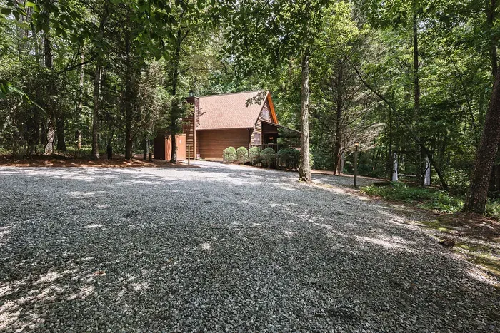 Easy parking and a quiet setting surrounded by trees.