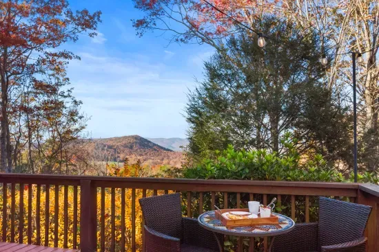 Start the morning with coffee and a front-row seat to the fall mountain view.