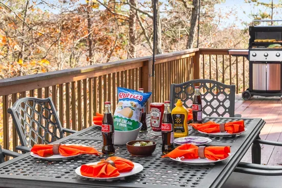 Dinner is served—grab a seat and enjoy it together on the deck.