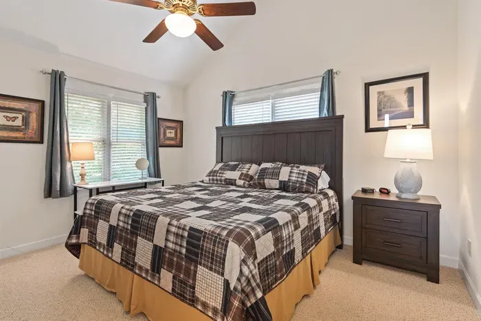 Upstairs king bedroom offering privacy and restful mountain quiet.