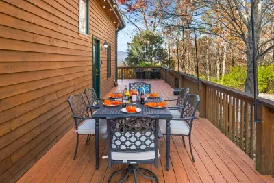 Dinner tastes better outside with the mountain air and trees all around.