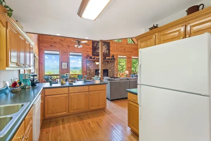 Fully stocked kitchen with generous counter space for group meals and shared mornings.